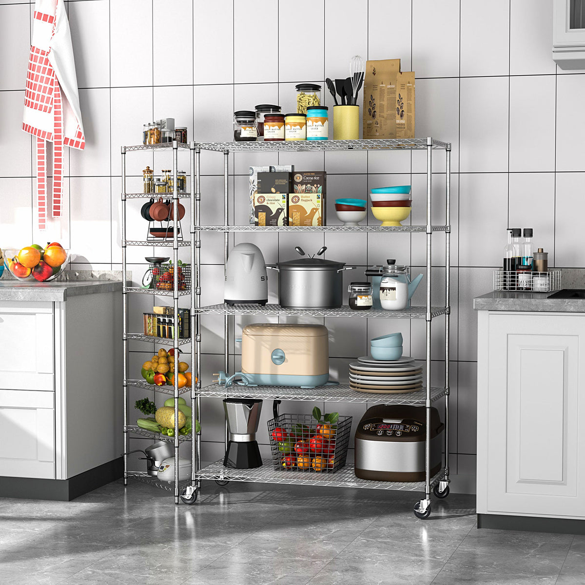 5-Tier Heavy Duty Chrome Wire Shelving Unit on Wheels