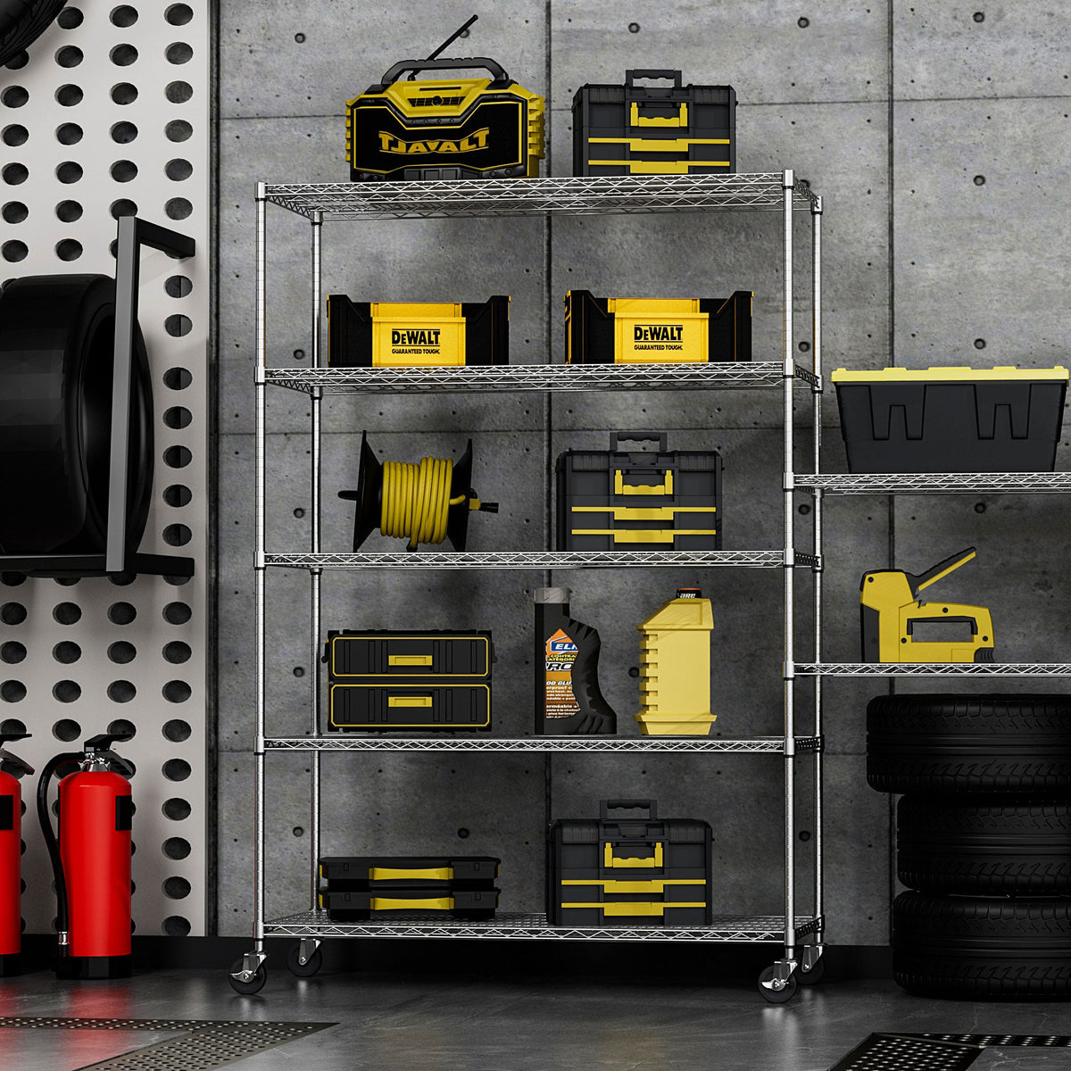 5-Tier Heavy Duty Chrome Wire Shelving Unit on Wheels