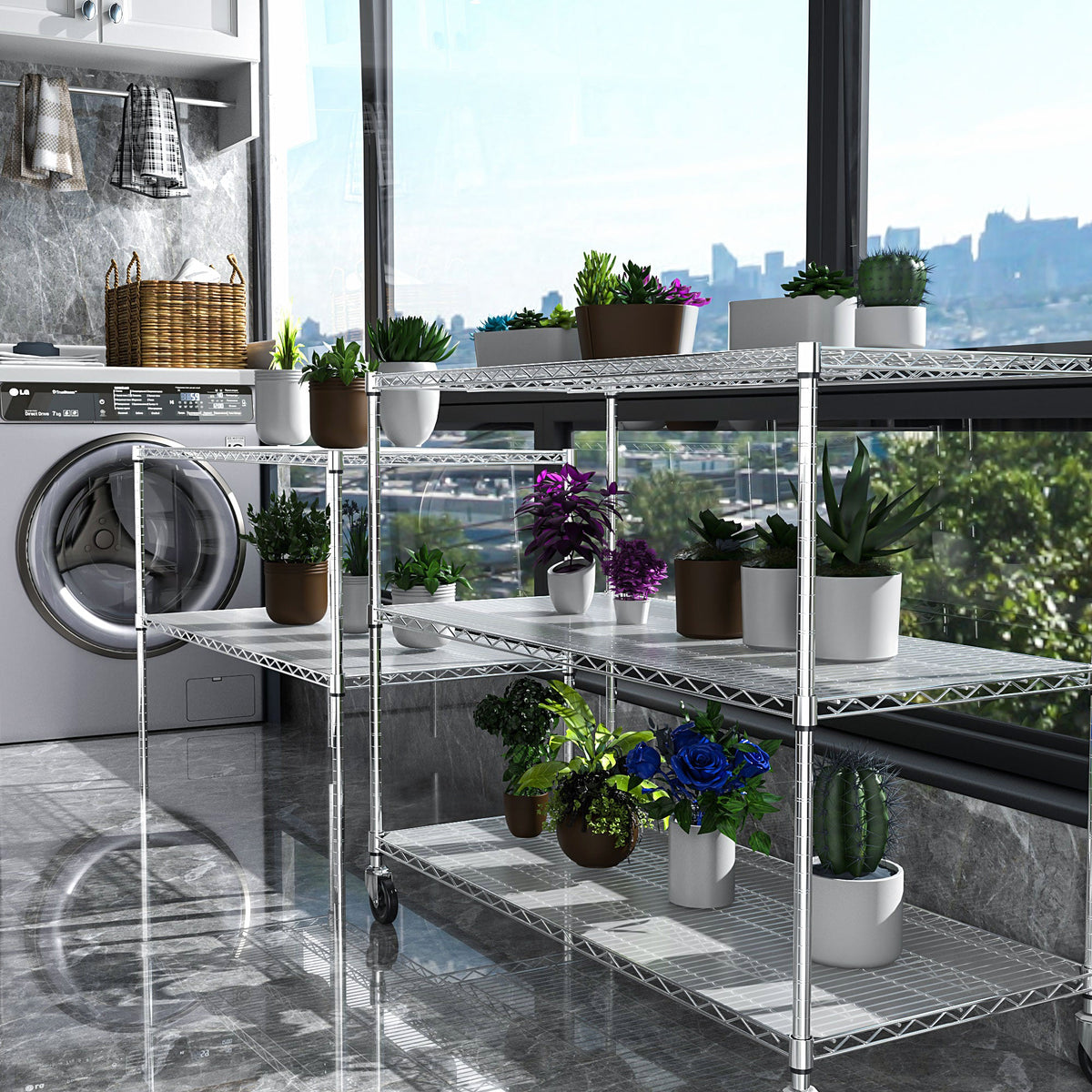 5-Tier Heavy Duty Chrome Wire Shelving Unit on Wheels