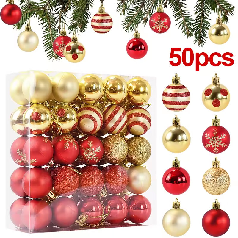 50-Piece Red and Gold Christmas Tree Ornament Collection