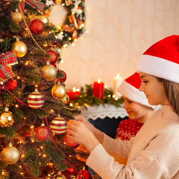 50-Piece Red and Gold Christmas Tree Ornament Collection
