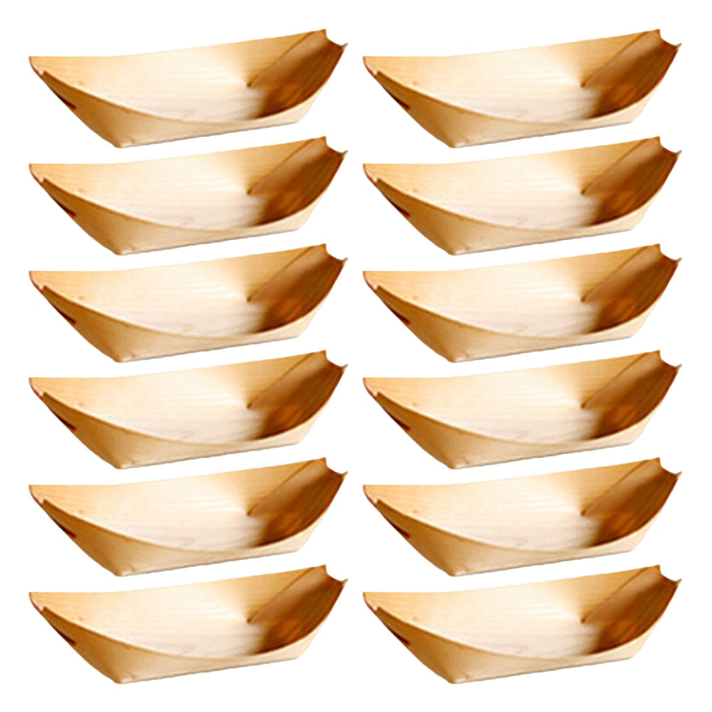 Disposable Birch Wood Serving Boats for Parties, 50 Pack