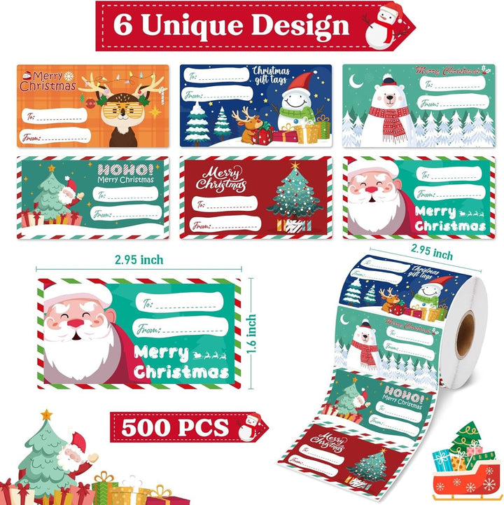 Christmas Gift Labels: 500 Stickers, 6 Festive Designs