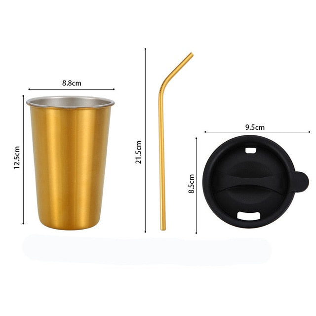 500ml Stainless Steel Travel Mug with Metal Straw & Lid