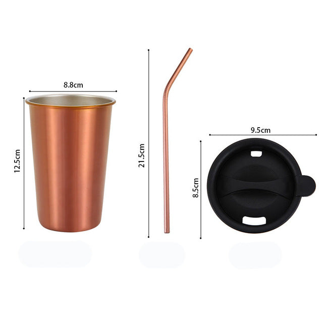 500ml Stainless Steel Travel Mug with Metal Straw & Lid
