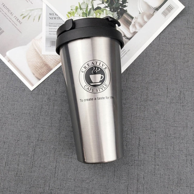 Insulated Travel Mug 500ml, Stainless Steel Flip Lid