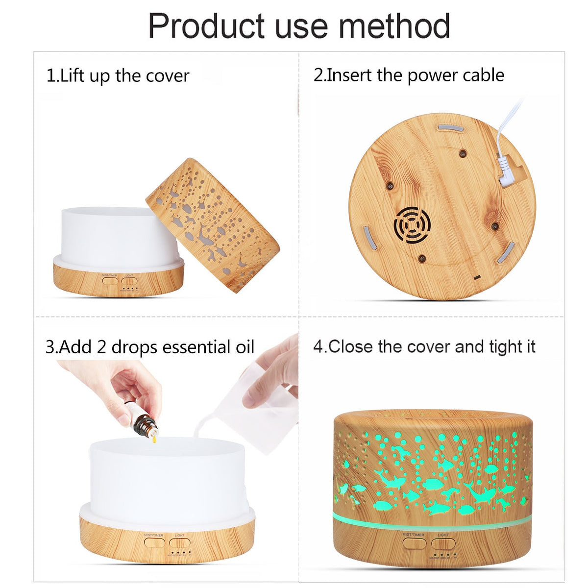 Wood Grain Ultrasonic Aroma Diffuser with 500ml Tank