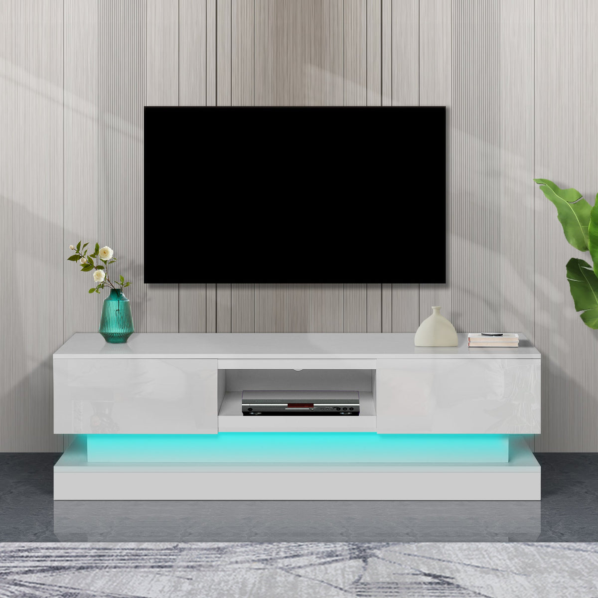 High Gloss White TV Stand with LED Lights for 55 Inch TVs