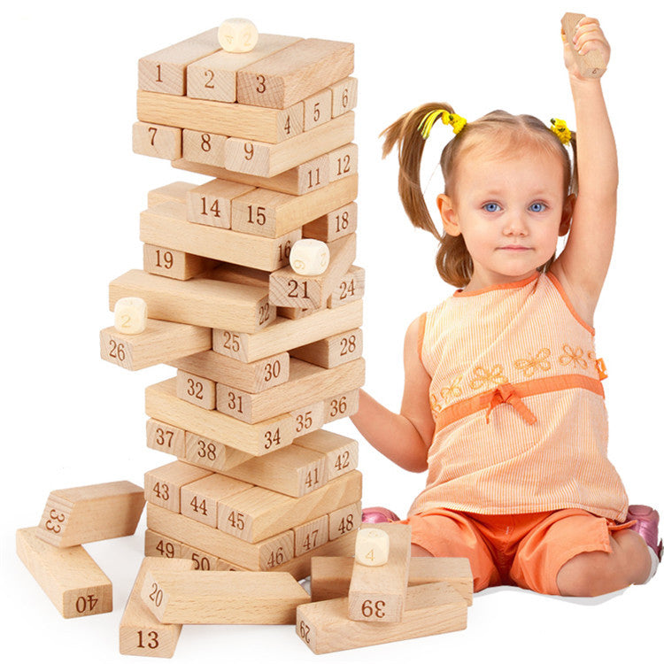 51 Numbered Wooden Blocks for Counting & Stacking Play