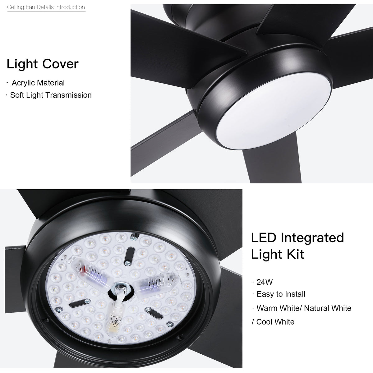 Low Profile 52 Inch Ceiling Fan with LED Light and Remote