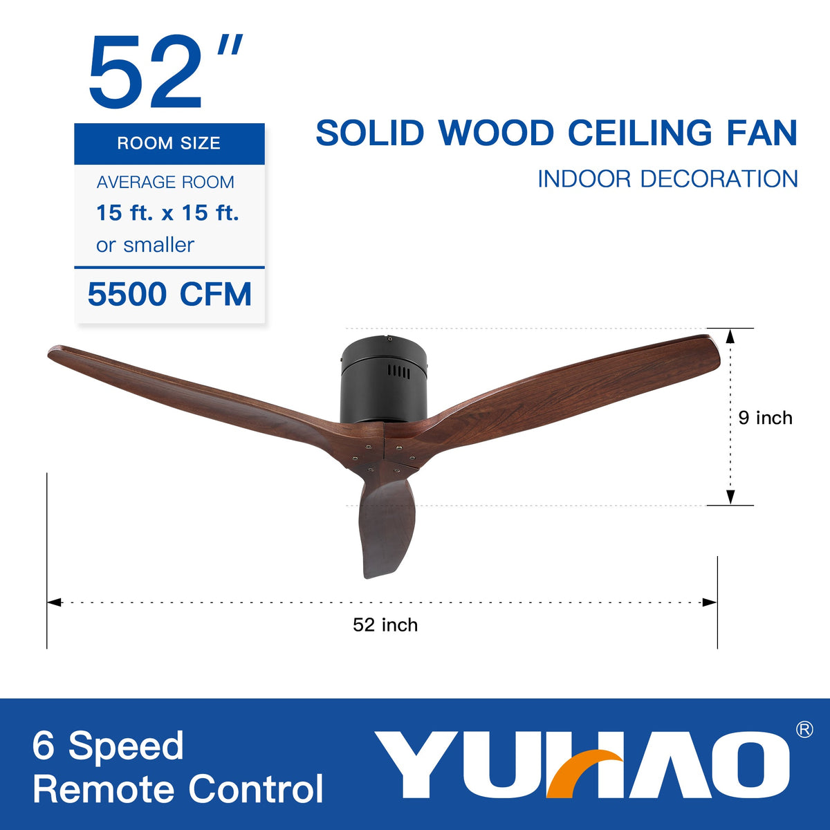 Farmhouse Flush Mount Ceiling Fan, Reversible Wood Blades