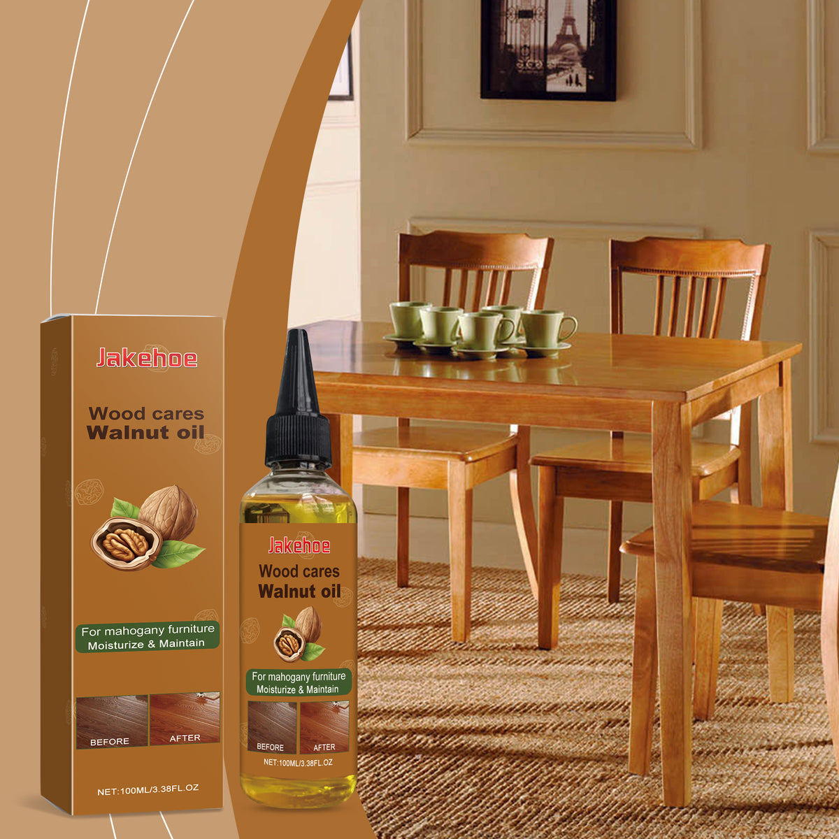Wood Furniture Polish Oil for Natural Gloss & Care