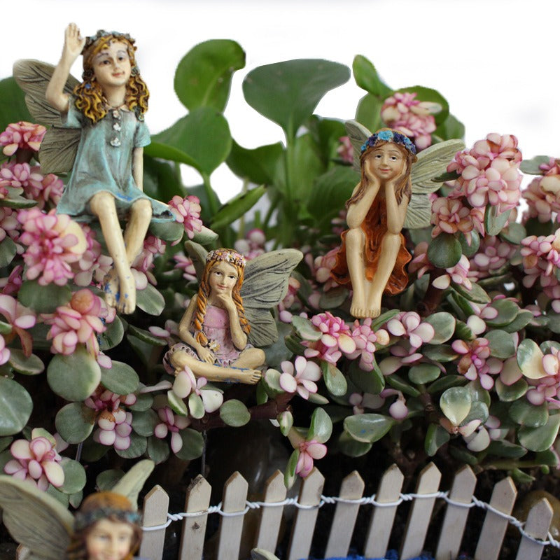 Resin Fairy Garden Figurines: Six Painted Garden Fairies