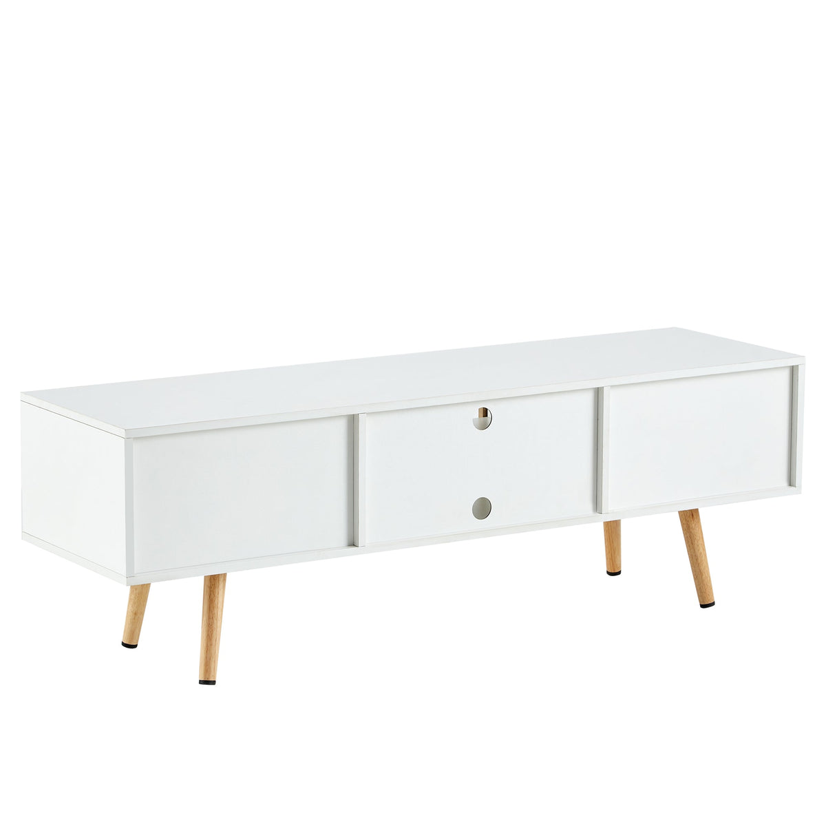 55-Inch Rattan TV Console with Sliding Doors and Storage