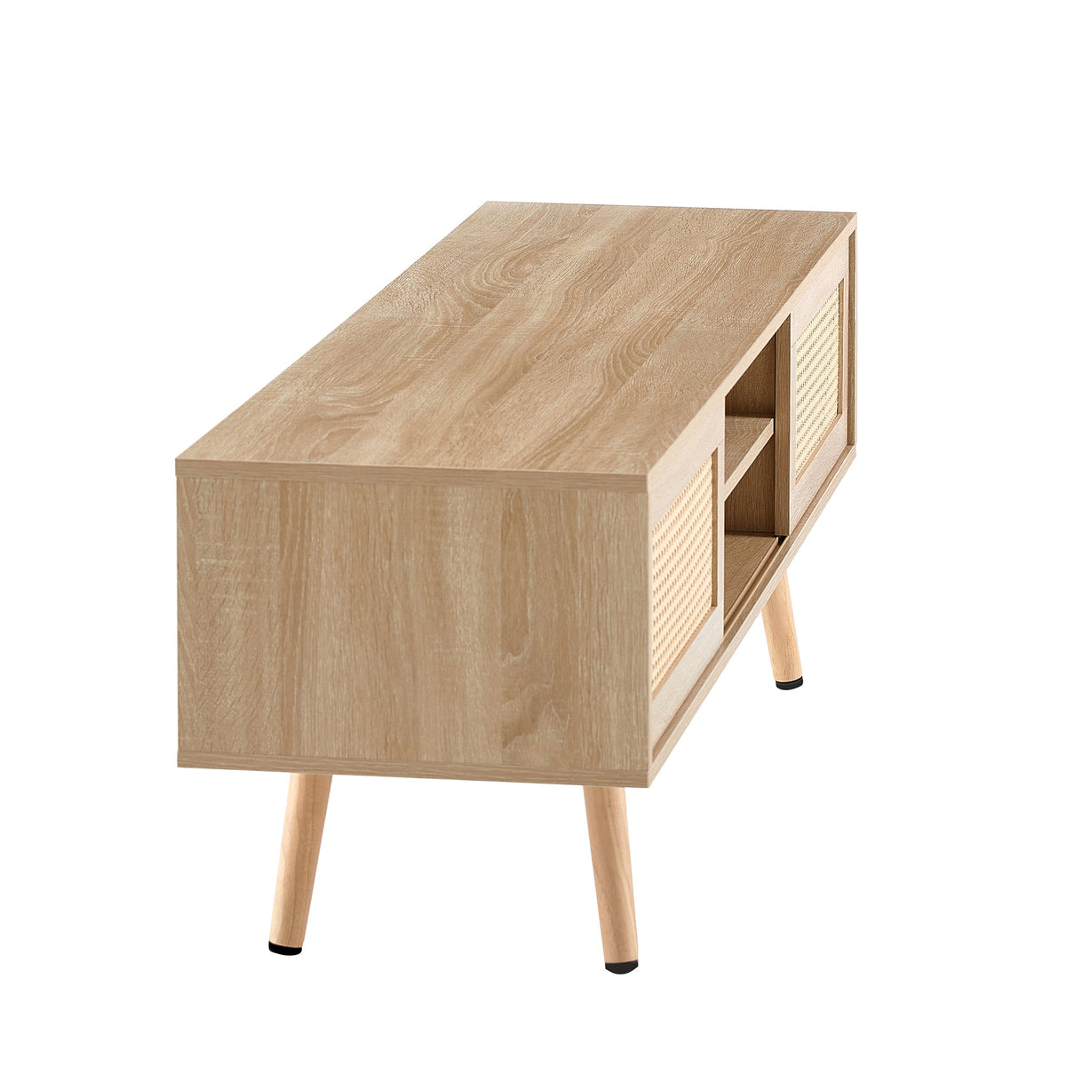 55-Inch Rattan-Look TV Console with Sliding Door Storage