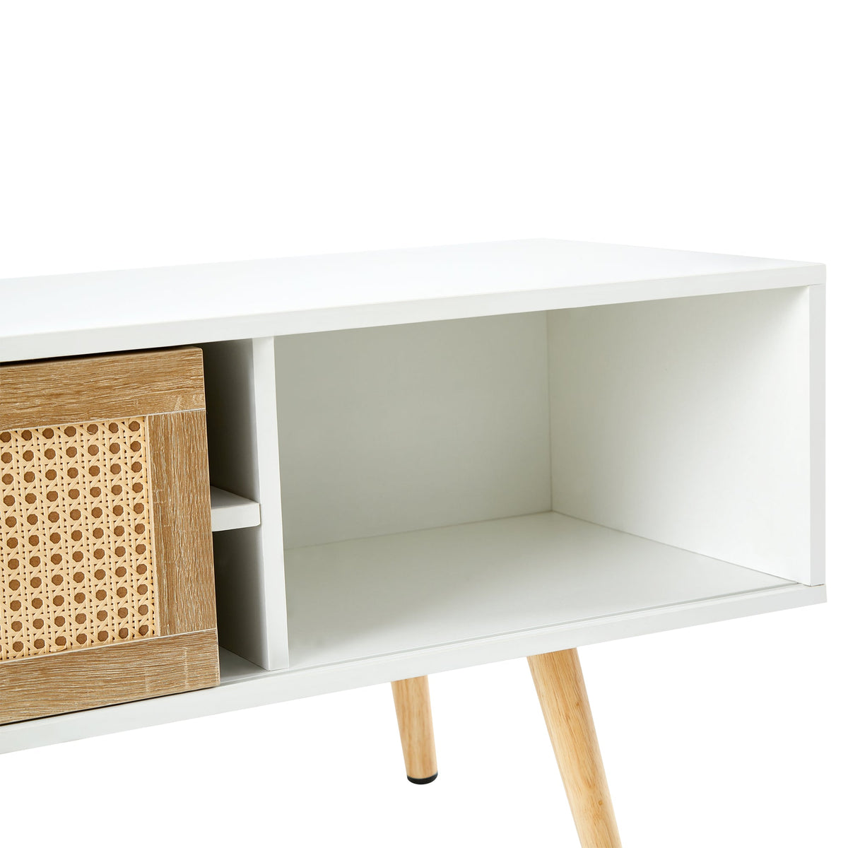 55-Inch Rattan TV Console with Sliding Doors and Storage