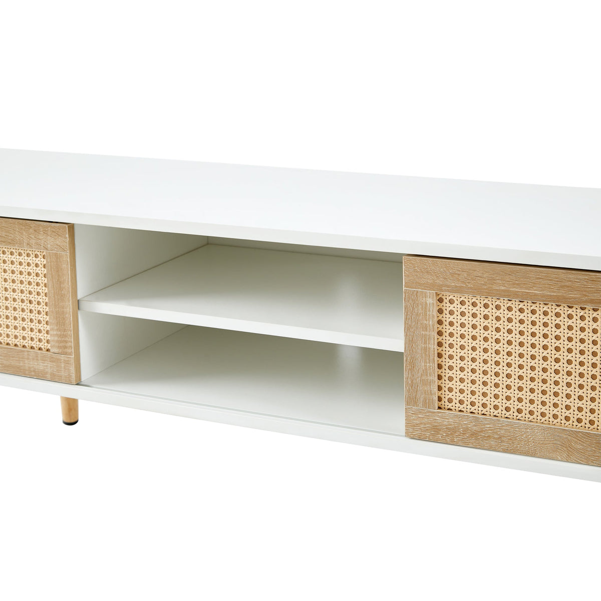 55-Inch Rattan TV Console with Sliding Doors and Storage