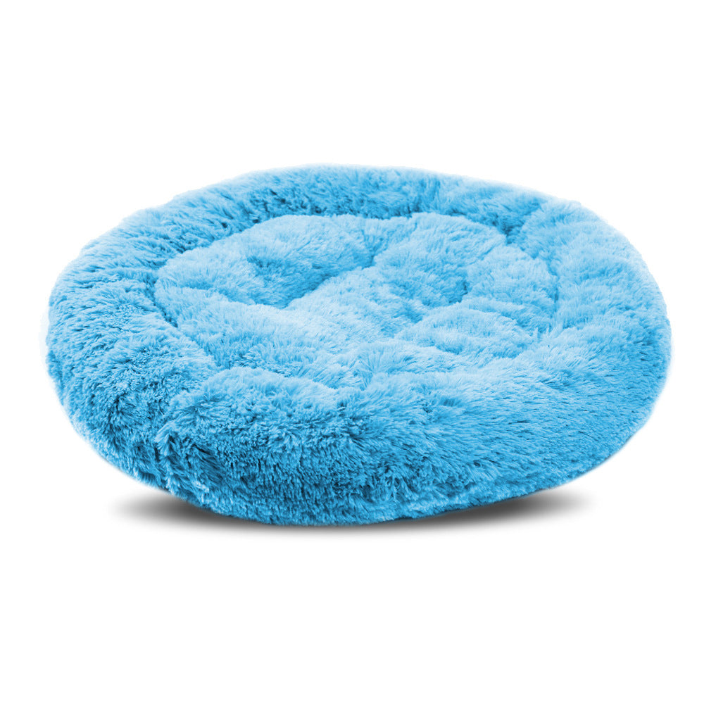 Round Plush Pet Bed for Cozy Winter Indoor Lounging