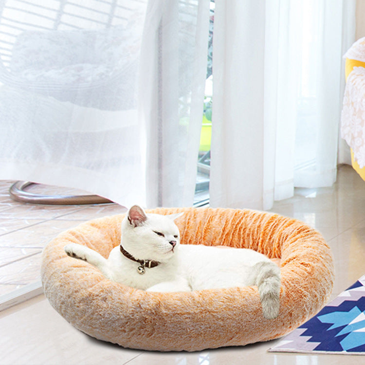 Round Plush Pet Bed for Cozy Winter Indoor Lounging
