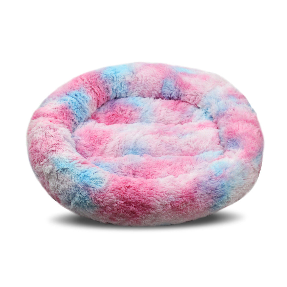 Round Plush Pet Bed for Cozy Winter Indoor Lounging