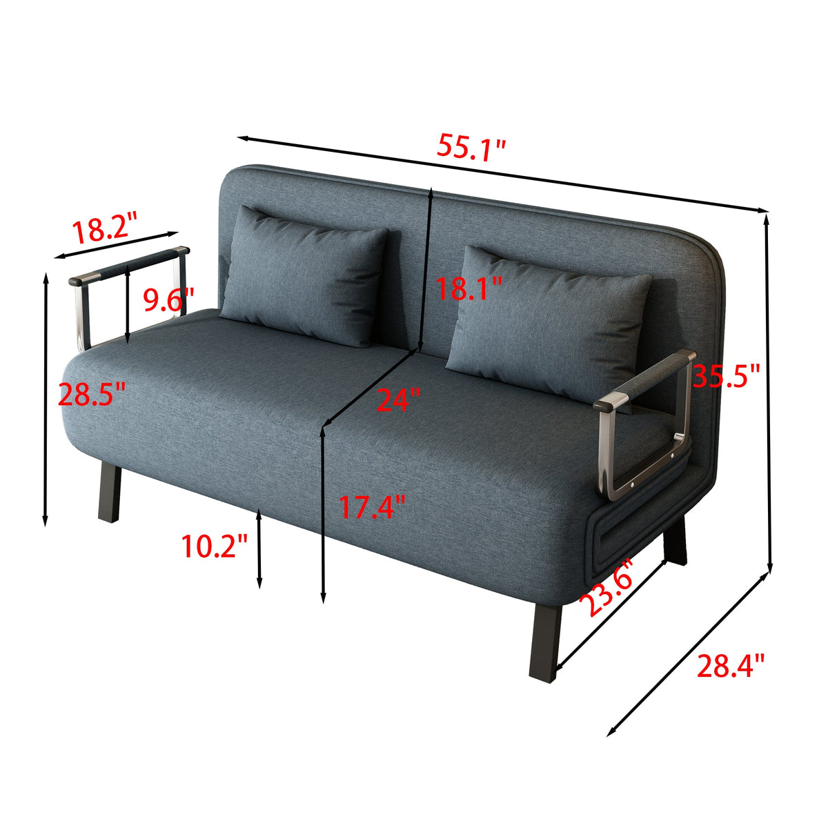 55-Inch Convertible Sofa Bed with Adjustable Backrest