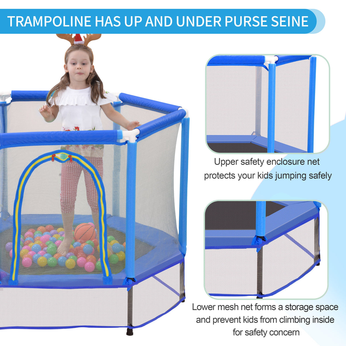 Toddler Trampoline with Safety Enclosure Net for Kids