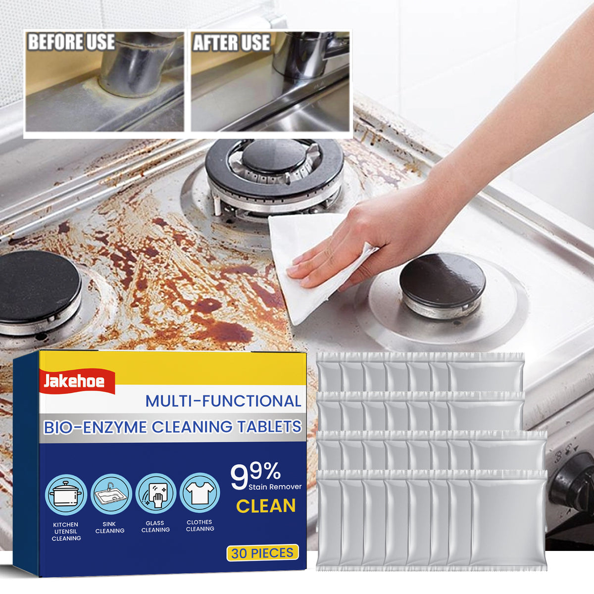 Bio-Enzyme Cleaning Tablets for 99% Stain Removal