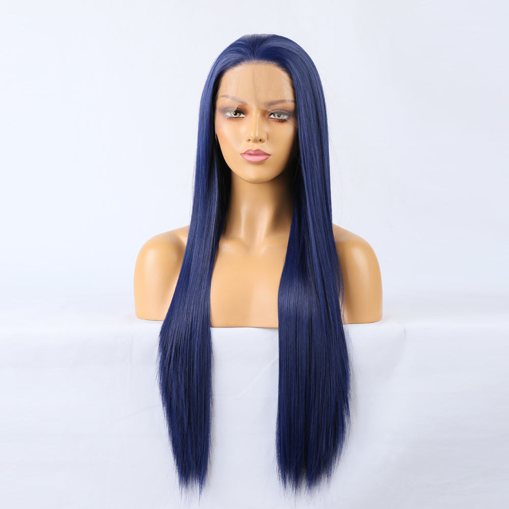 Straight Lace Front Wig – Long Navy Blue Human Hair