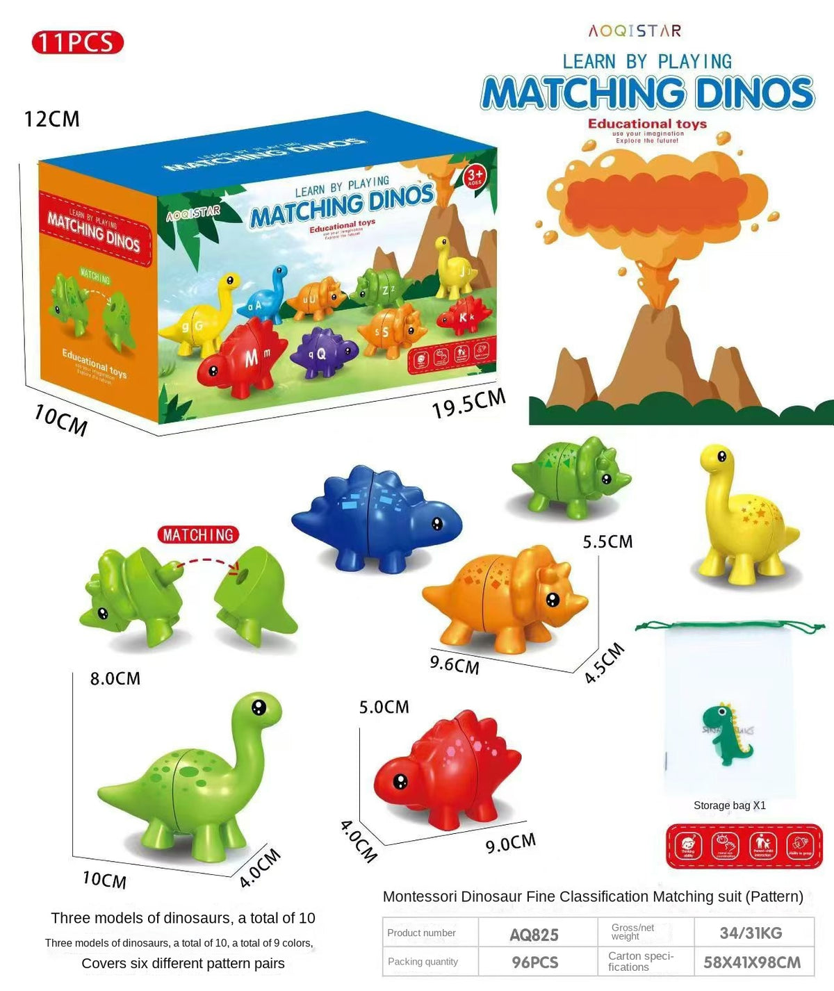 Dinosaur Matching Puzzle Toy for Early Letter Learning