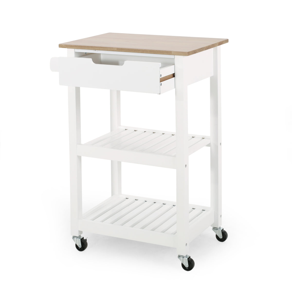 Kitchen Cart with Wood Top, Drawer and Wheels