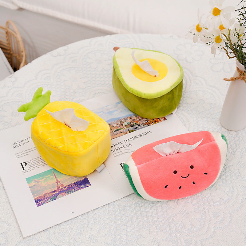 Plush Fruit Tissue Box Holder for Cute Car & Home Decor