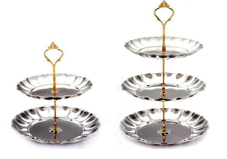 Three-Tier Stainless Steel Serving Stand for Fruit & Cakes