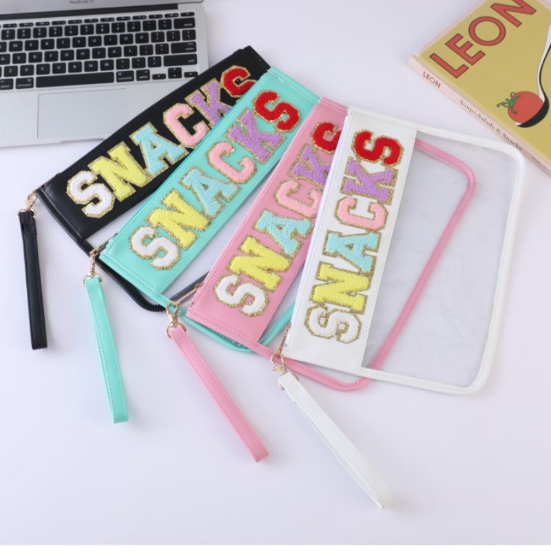Clear PVC Makeup Pouch with Chenille Letter Patches