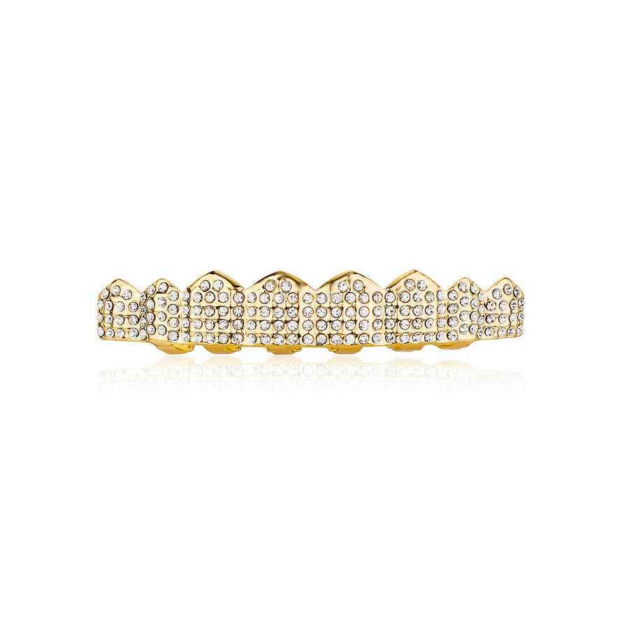 Gold Tooth Grillz Set — Full Iced-Out 8-Tooth Rhinestone