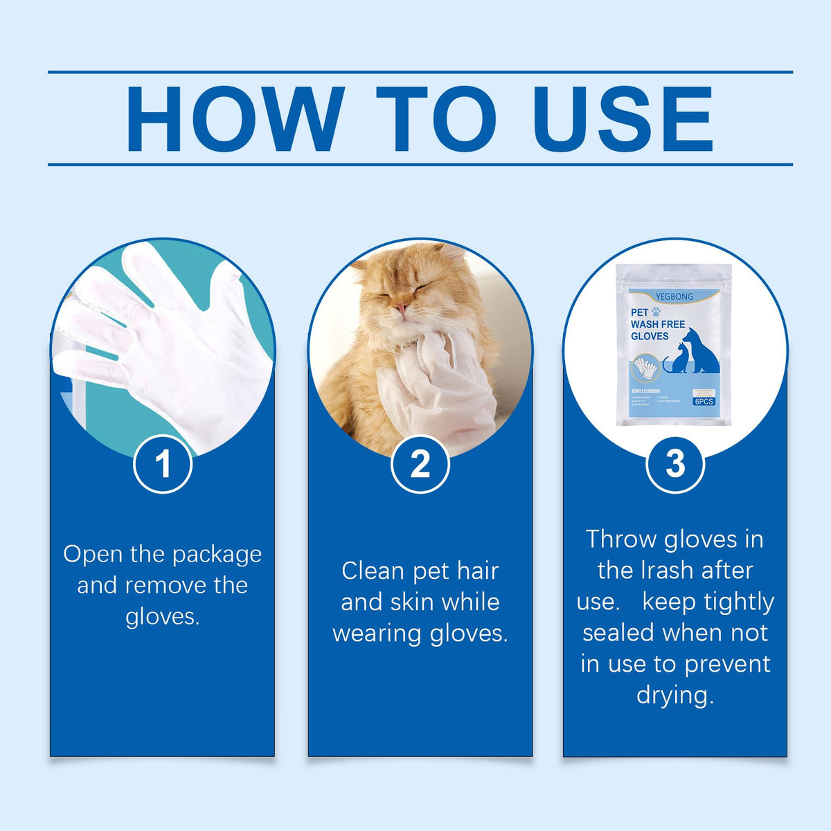 Pet Cleaning Gloves for No-Bath Gentle Cat Grooming