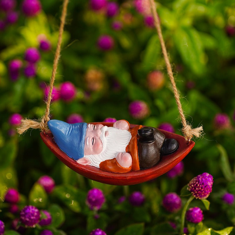 Garden Gnome Swing Ornament, Hanging Outdoor Decor