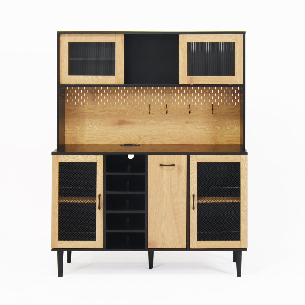 Farmhouse Buffet Hutch with Outlet & Coffee Bar Storage