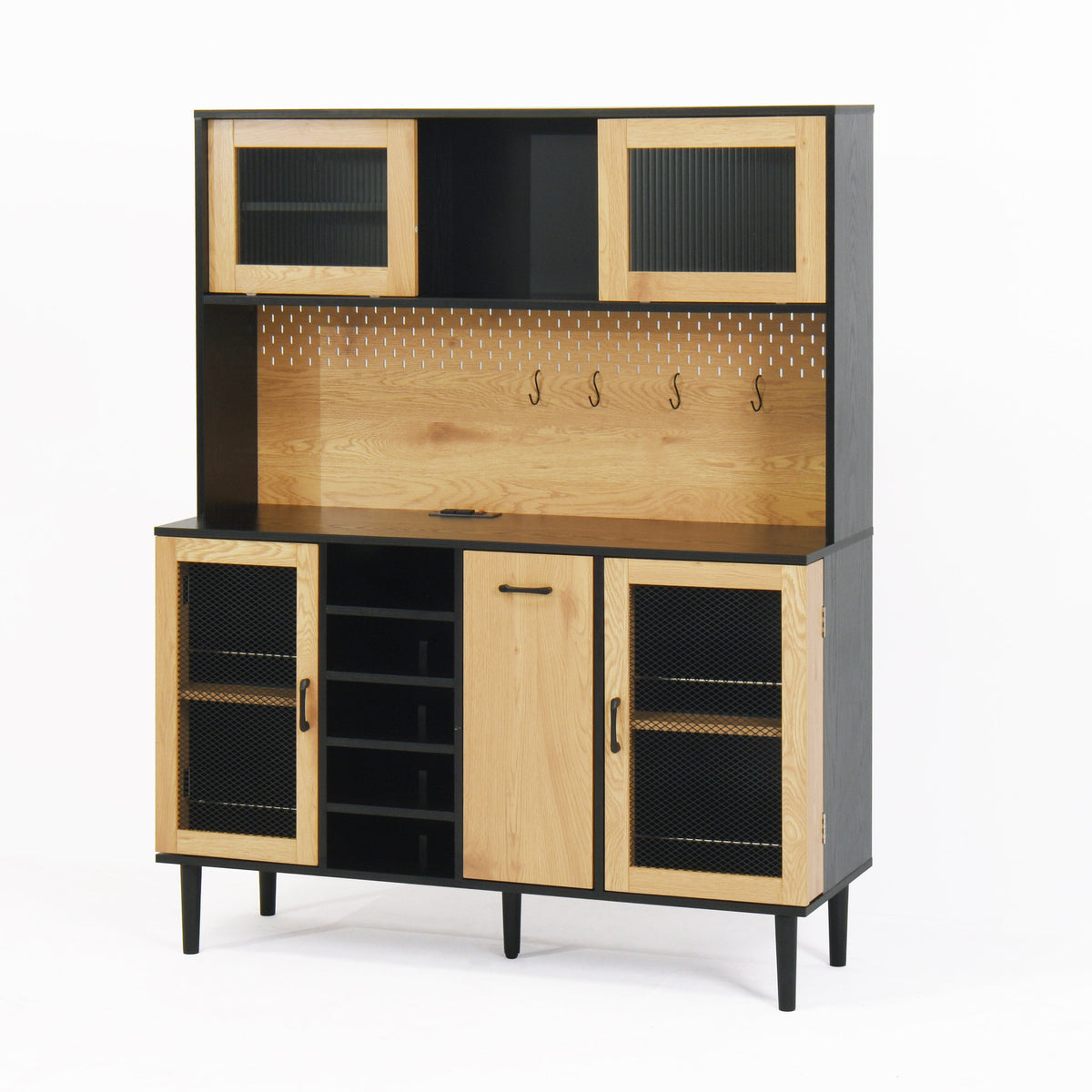 Farmhouse Buffet Hutch with Outlet & Coffee Bar Storage