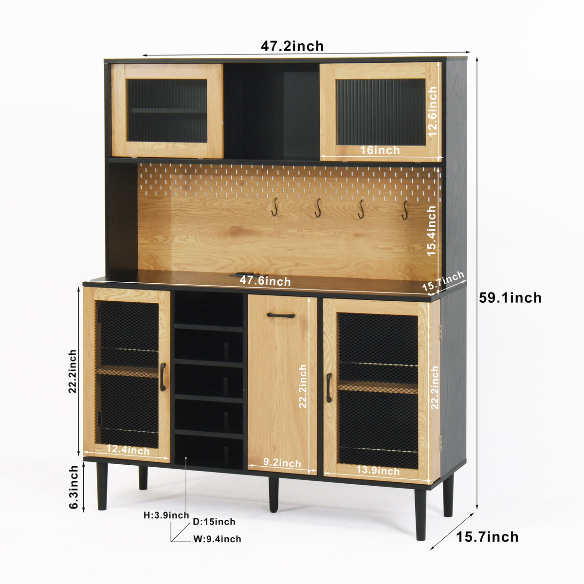 Farmhouse Buffet Hutch with Outlet & Coffee Bar Storage