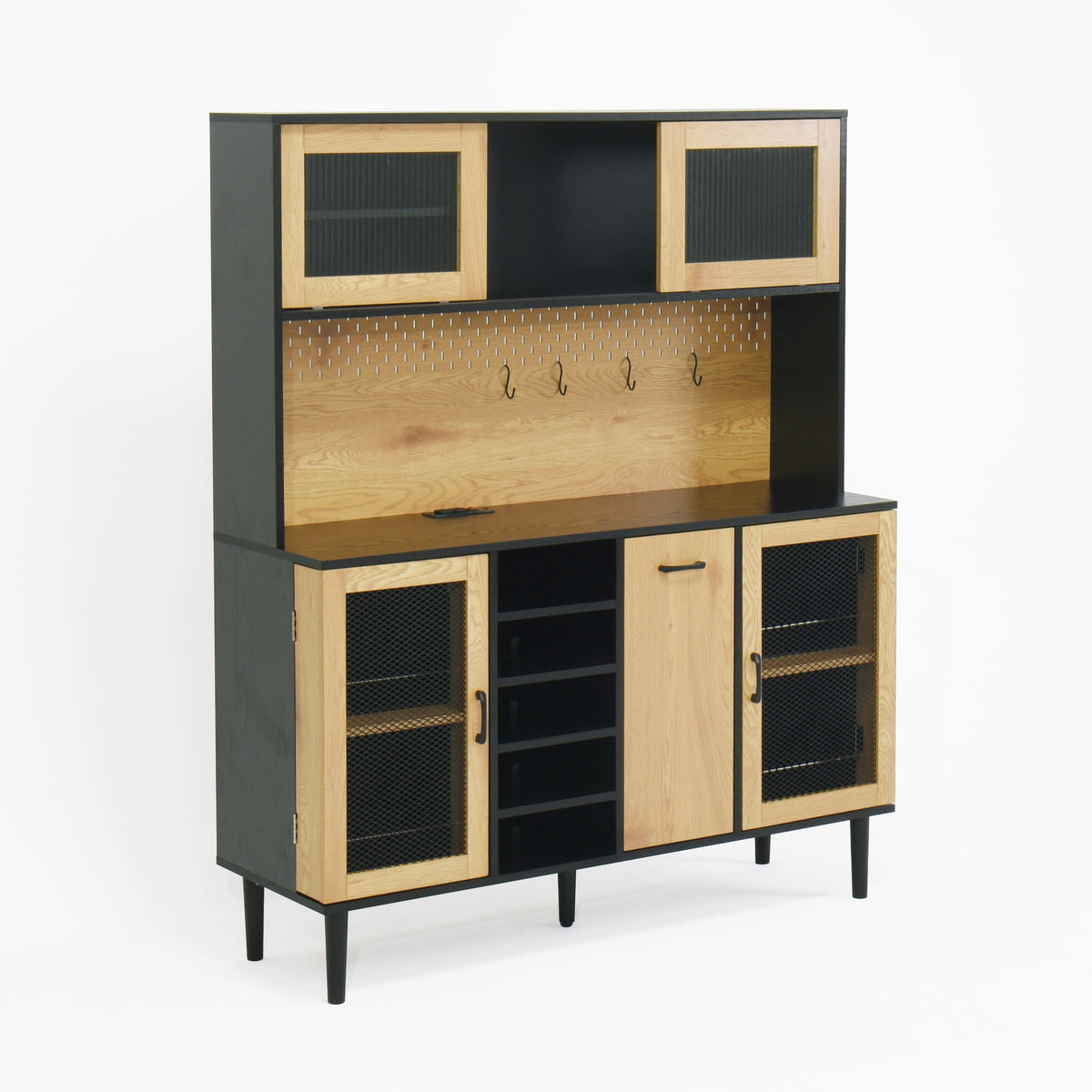 Farmhouse Buffet Hutch with Outlet & Coffee Bar Storage