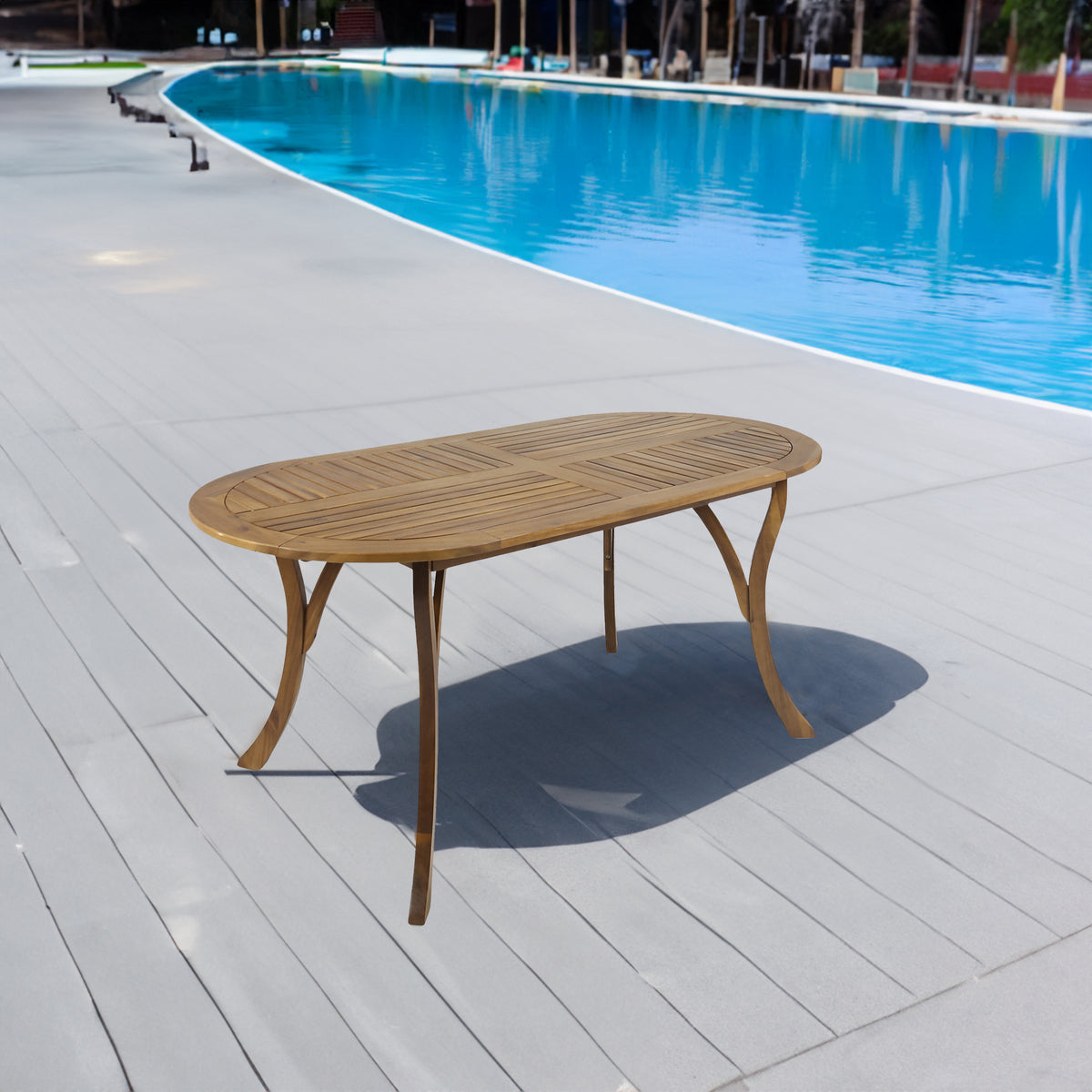Oval Acacia Wood Patio Dining Table, 70-Inch Teak Finish