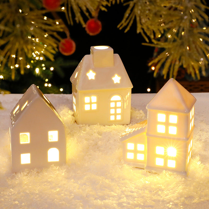 Nordic Ceramic Mini House With Warm Christmas LED Glow