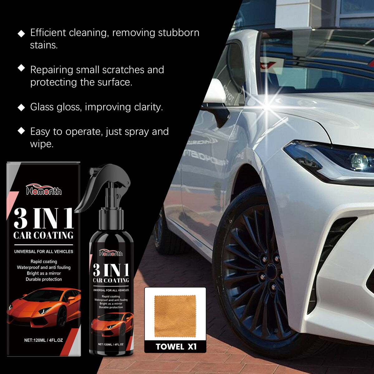 3-In-1 Car Coating Spray for Glossy Surface Protection