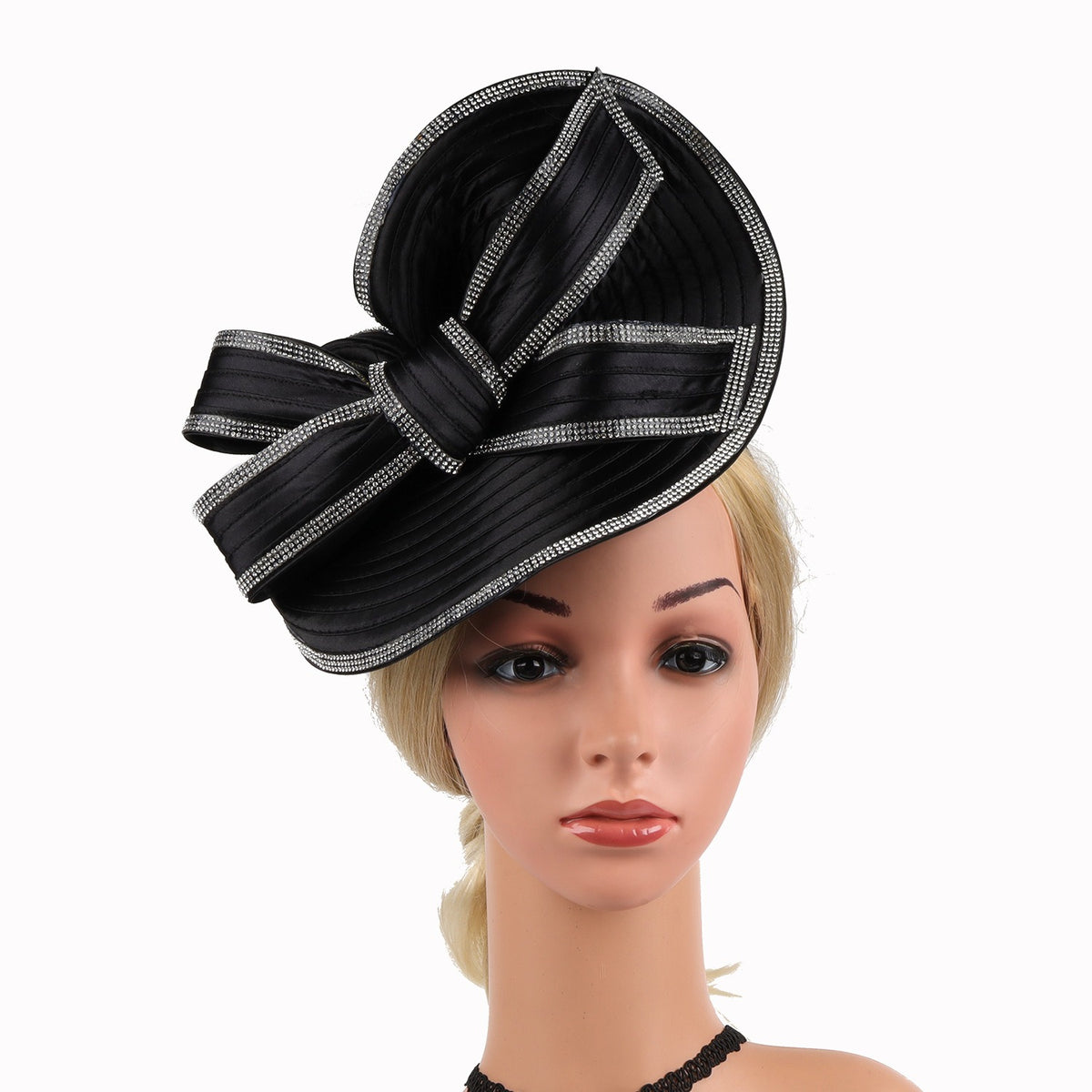 Black White Diamond Headband Fascinator for Elegant Formal