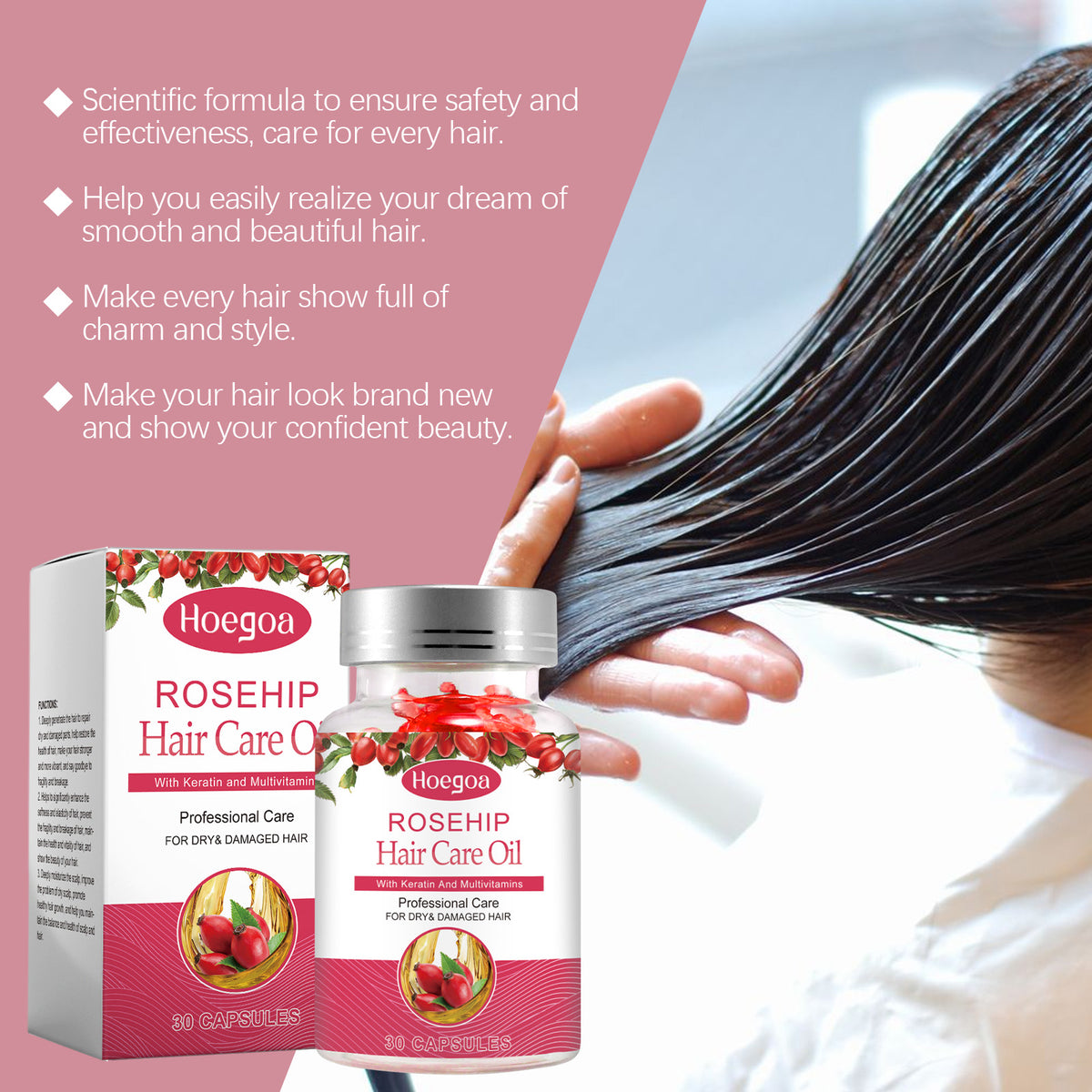 Rosehip Hair Oil Capsules for Softer, Smoother Hair