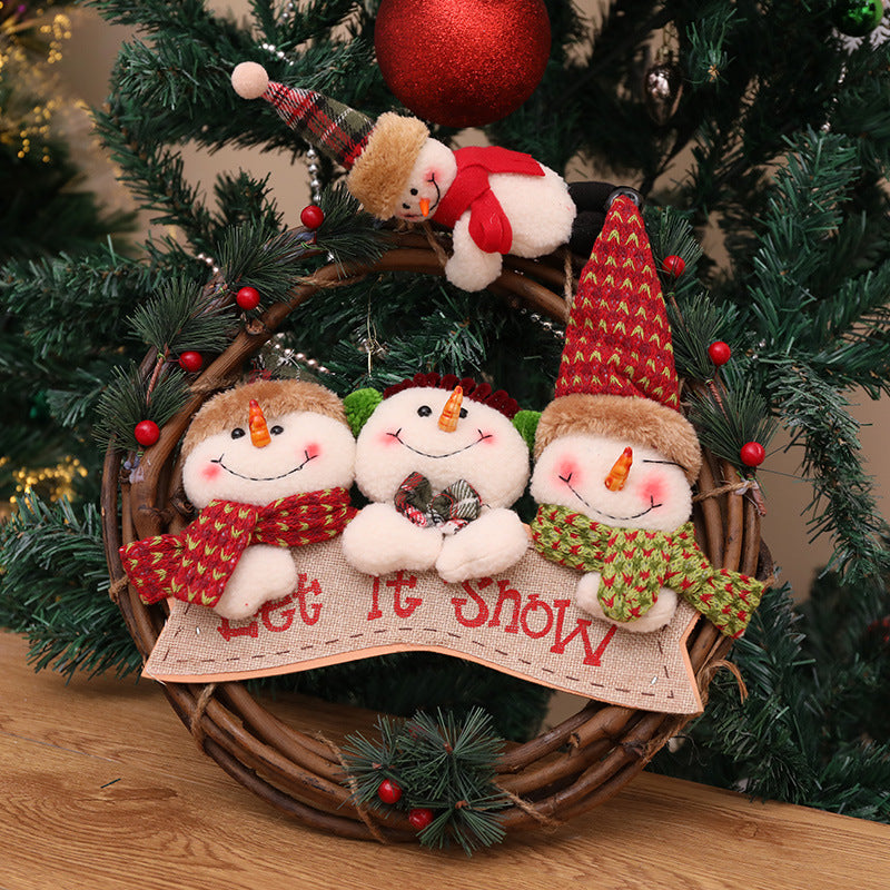 Christmas Vine Wreath with Plush Snowman & Reindeer