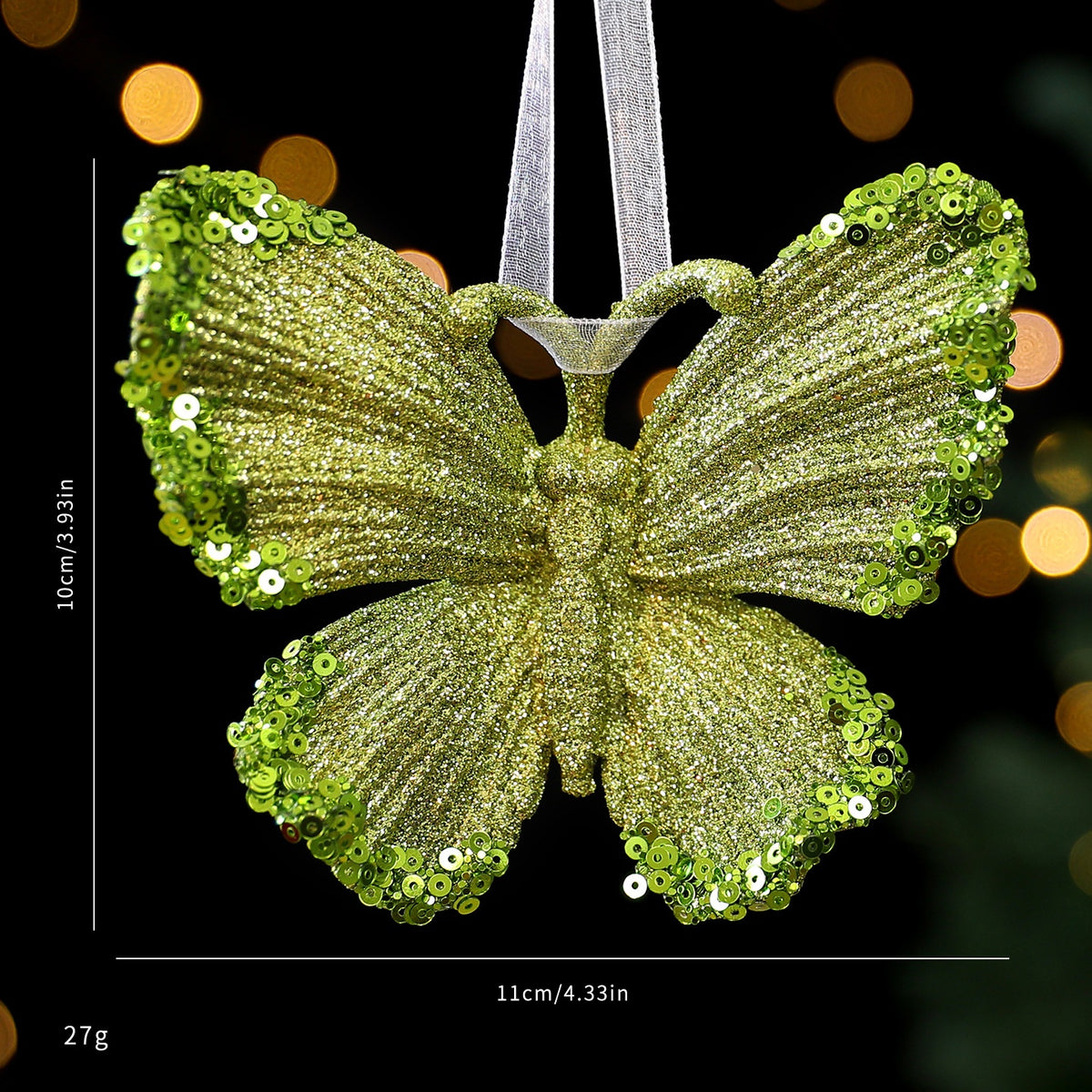 Green Glitter Christmas Ornaments – 7-Piece Holiday Set