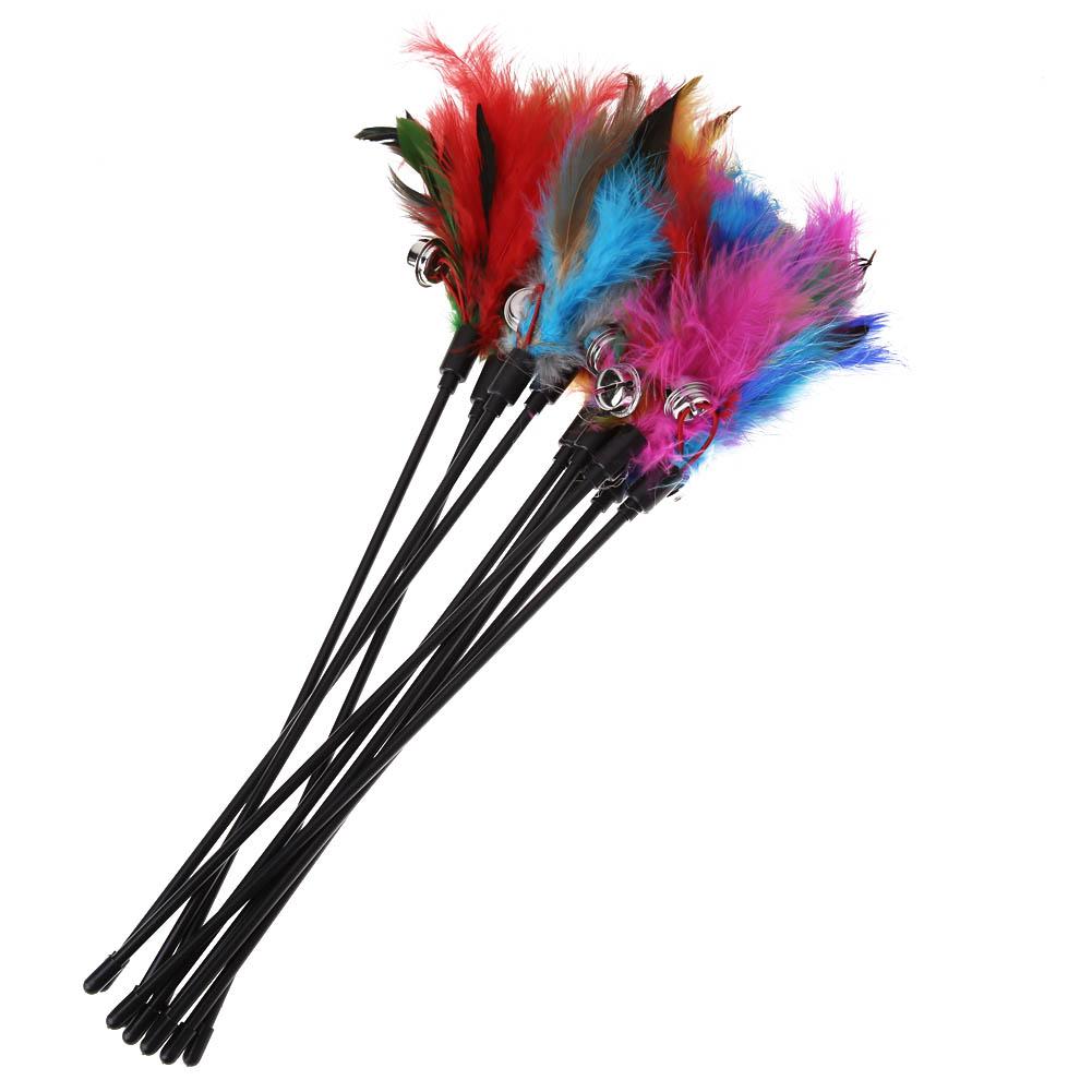 Cat Feather Wand Toy 5-Pack with Jingle Bells for Play