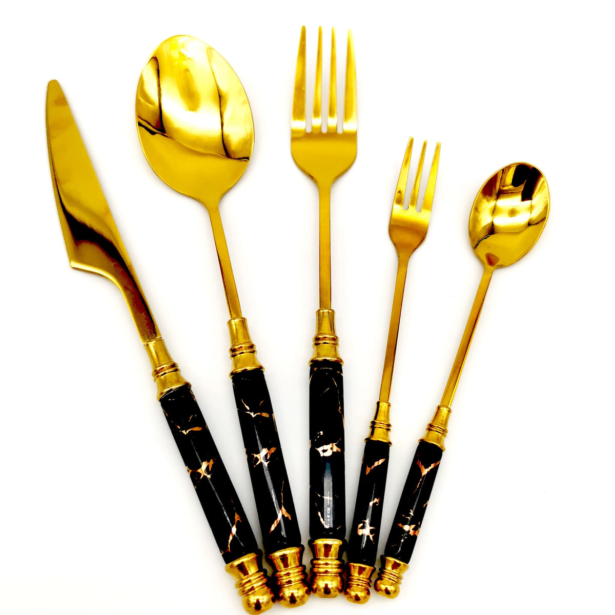 Gold Ceramic Handle Flatware Set, 5-Piece Dinner Cutlery