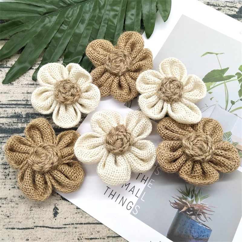Burlap Flowers for Rustic Wedding and Party Decorations